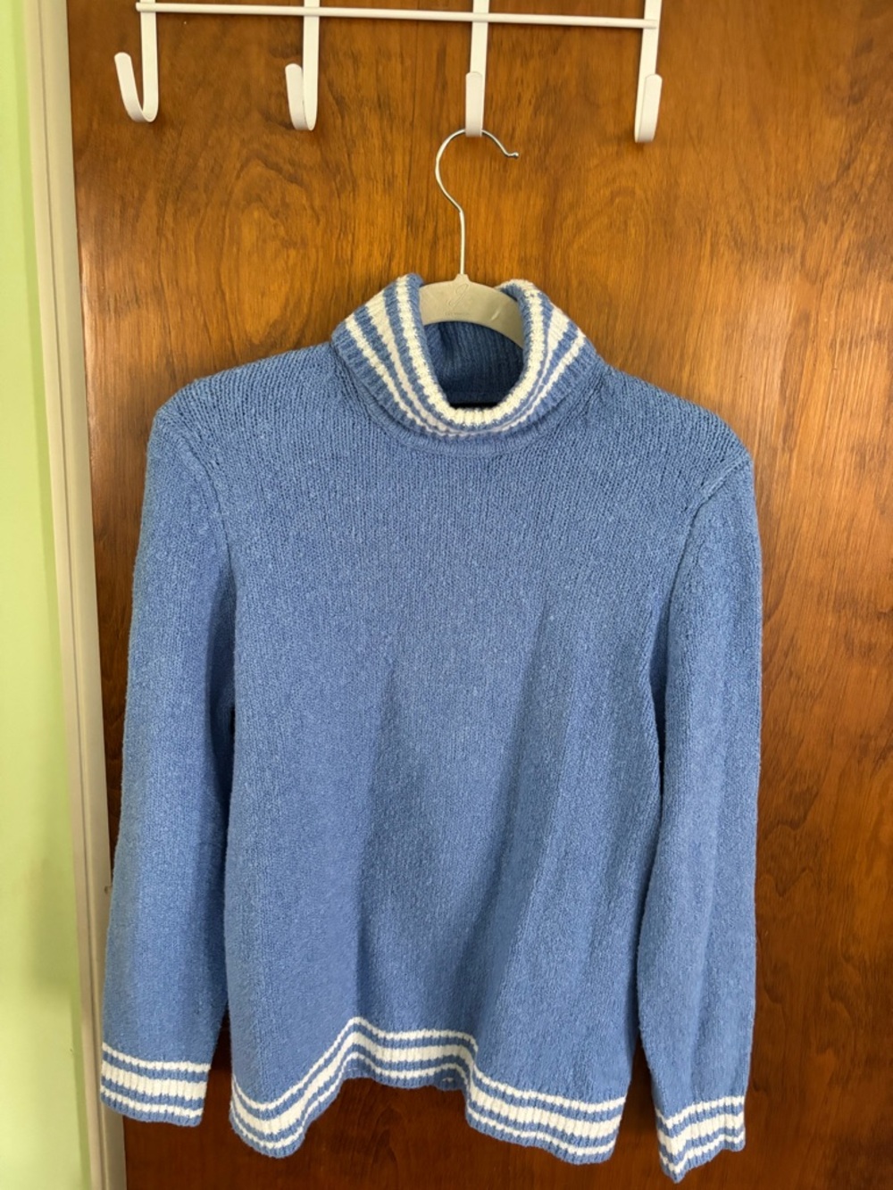Talbots Petite Blue and White Striped Knit Sweater
